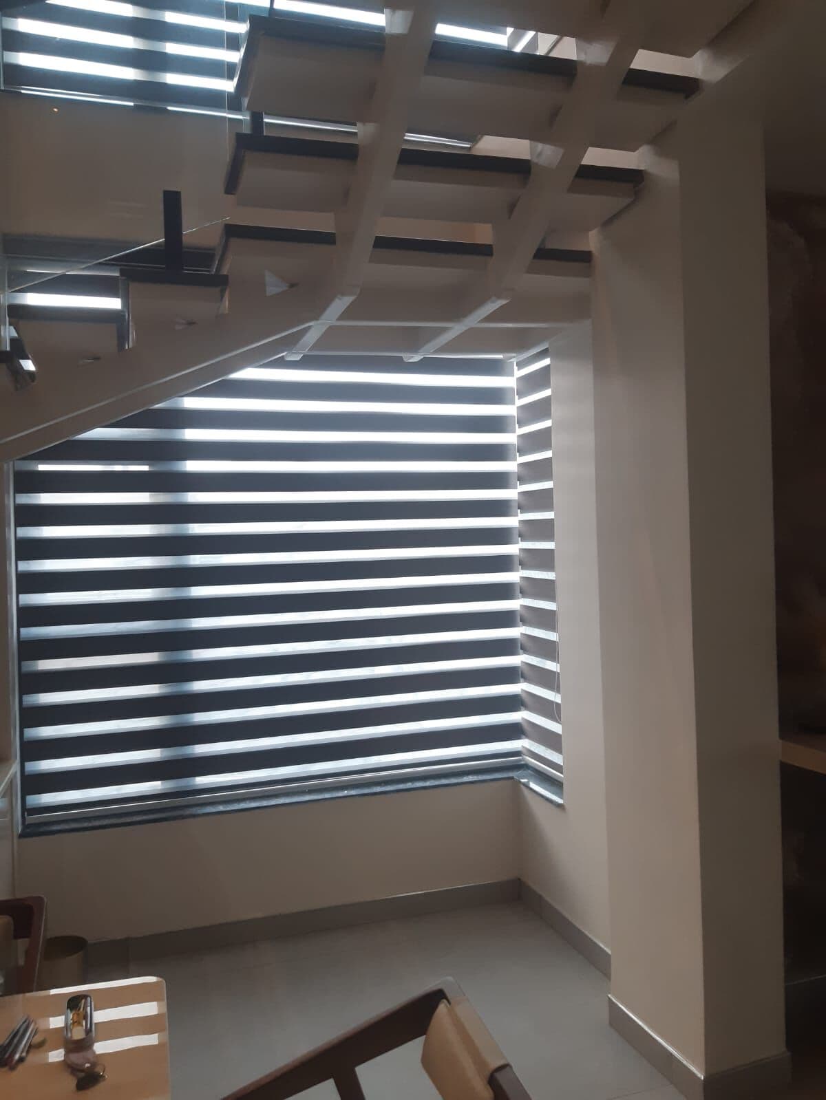 Zebra blinds for a café corner