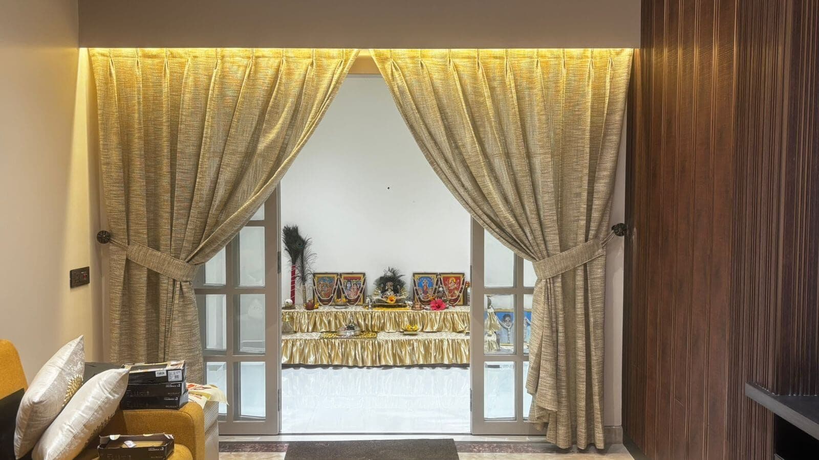 Tie-back drapes framing a doorway