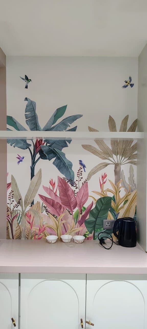 Tropical print in a pantry niche